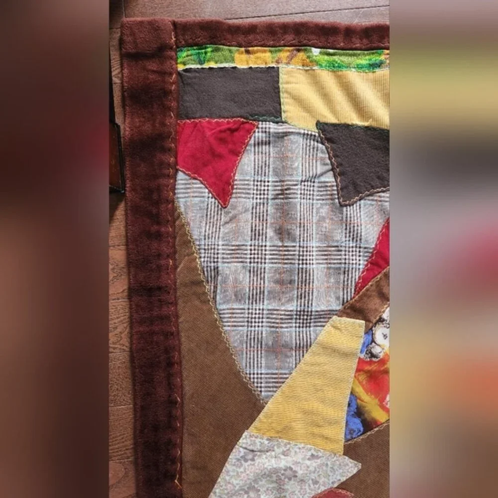 Crazy Quilt with‎ Multicolor Design Retro 70 Hunter Colors Thick Plush Handcraft